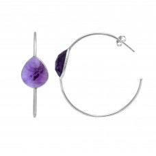 Natural Amethyst 14x12mm Pear Hoop gemstone earring 